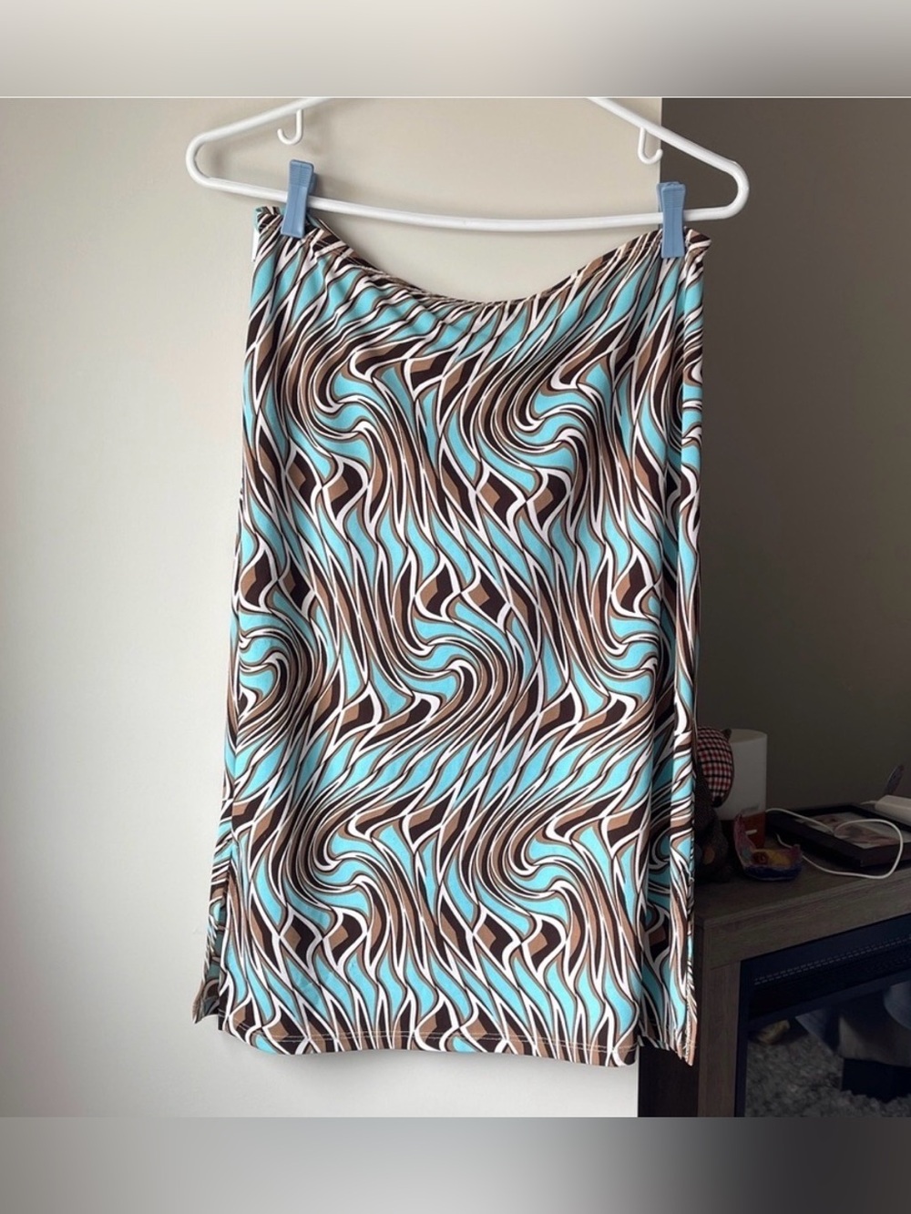 Vintage Timing Brown And Blue Patterned Skirt Large